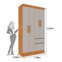 Ver imagem 3 de Guarda-Roupa Solteiro com 4 Portas e 2 Gavetas 108cm Multimóveis CR35496 Cinamomo/Off White