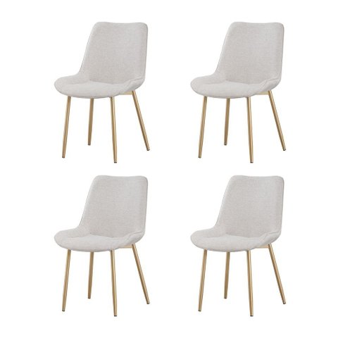Kit 4 Cadeiras de Jantar Lara Estrutura em Aco Carbono Cor Bronze Estofado em Linho Conforto Cru