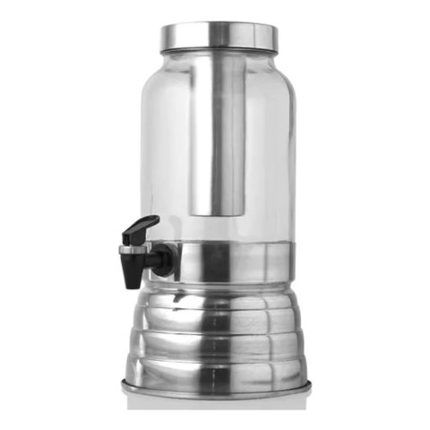 Suqueira 3 Litros Vidro C/ Porta Gelo de Aluminio Base e Tampa  Polida Aluminio