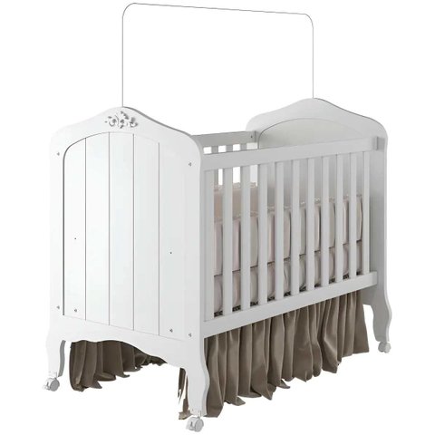 Berço Americano de Bebê Provençal MDF Vira Mini Cama:Branco