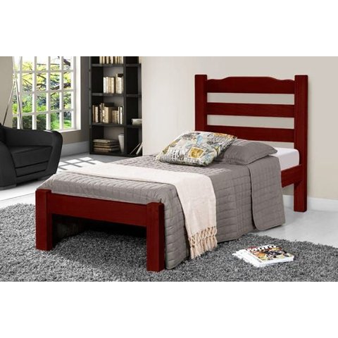 Cama de Solteiro Veneza de Madeira Maciça Tauari - Cor Mogno