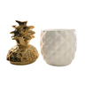 Pote Escultura de Abacaxi em Porcelana Branco e Dourado Full Fit - 2