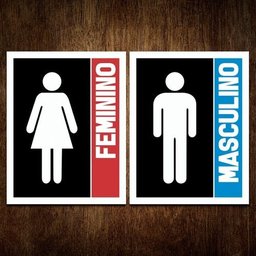 Kit 2 Placas Sinalização Banheiro Masculino Feminino Faixa - 1