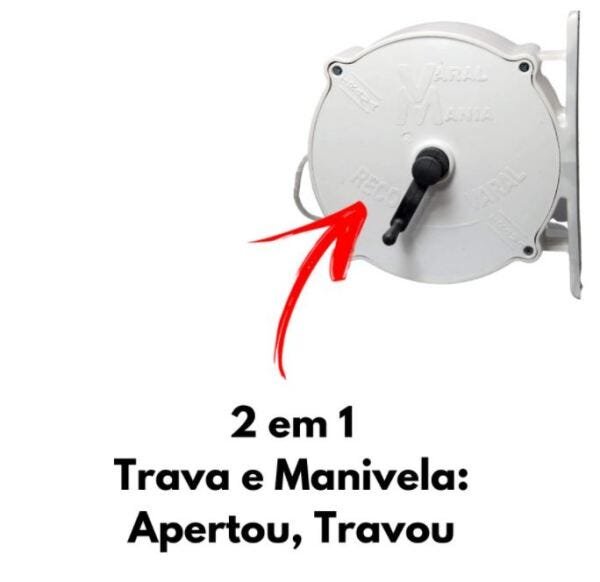 Varal Recolhível Retrátil de Parede 30m Branco Travamento + kit para instalação + 10 pregador - 2