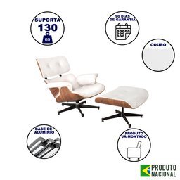 Poltrona Charles Eames com Puff Couro Legítimo Branco - 2