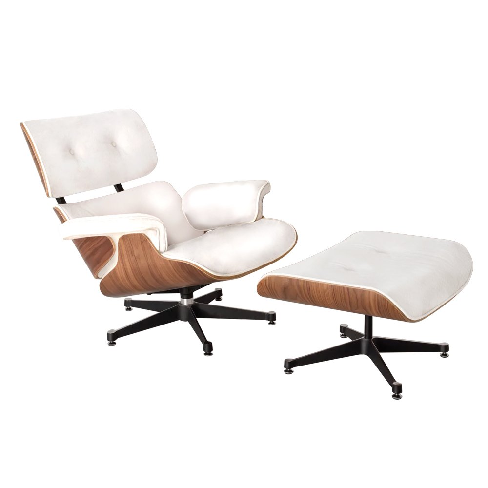 Poltrona Charles Eames com Puff Couro Legítimo Branco - 3