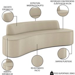 Sofá 2 Lugares para Sala de Estar Living 150cm Koane D06 Facto Pérola - Mpozenato - 3