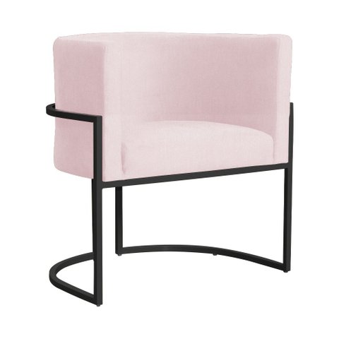 Poltrona Luana Suede Rosa Bebê Base Preto Sala Luxo - Fm