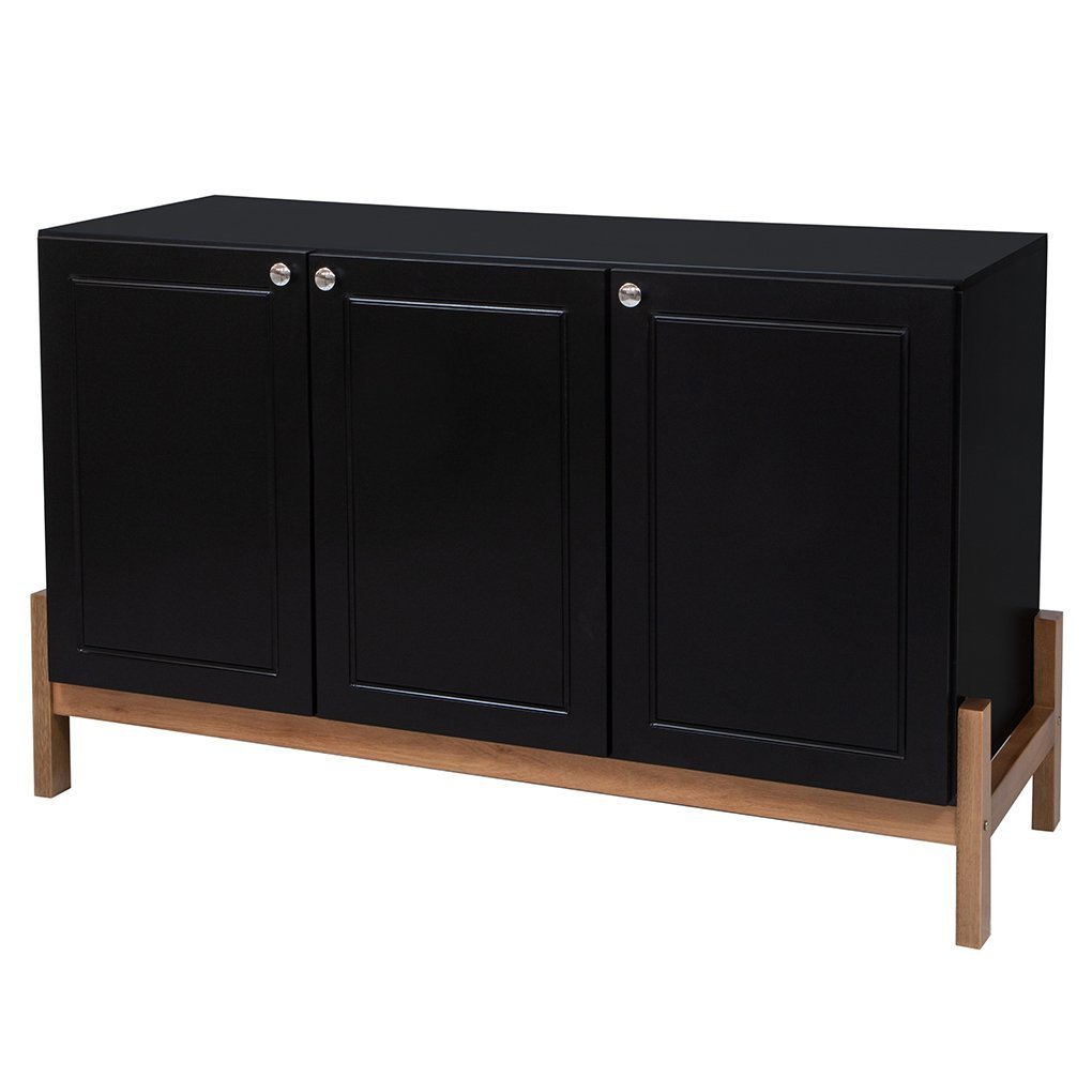 Balcão Buffet de Madeira Maciça e Mdf Venus 3 Portas Natural/preto