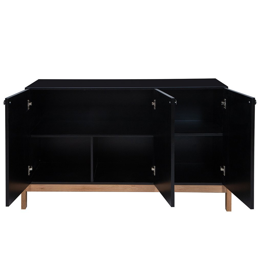 Balcão Buffet de Madeira Maciça e Mdf Venus 3 Portas Natural/preto - 4