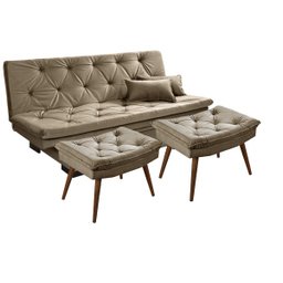 Sofá Cama Bau Reclinável 3 Posições + 2 Banquetas em Suede:Chocolate - 1