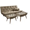 Sofá Cama Bau Reclinável 3 Posições + 2 Banquetas em Suede:Chocolate - 1