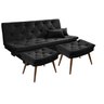 Sofá Cama Bau Reclinável 3 Posições + 2 Banquetas em Suede:Preto - 1