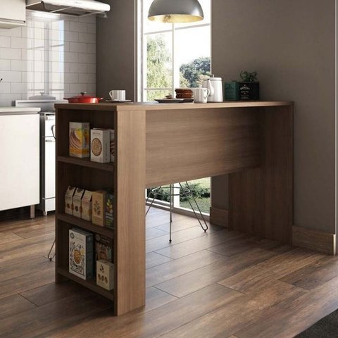 Bancada Mesa Gourmet Cozinha Nogueira Dourado 1,50M - Linha Suprema Luciane