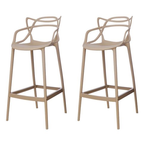 Kit 2 Banquetas Allegra Nude Polipropileno Cozinha Bistrô
