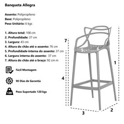 Kit 2 Banquetas Allegra Nude Polipropileno Cozinha Bistrô - 3