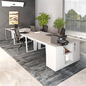 Plataforma Trabalho 1,20m P/ 6 Pessoas com Armário F5 Office Cor:cinza