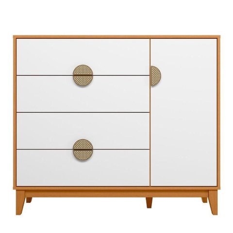 Cômoda Sapateira 4 Gavetas 1 Porta 100% Mdf Cauê Cinamomo/branco