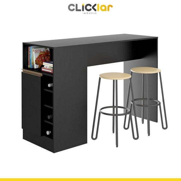 Bancada para Cozinha Ilha com Adega 140cm Preto Texturizado - Clicklar - 3