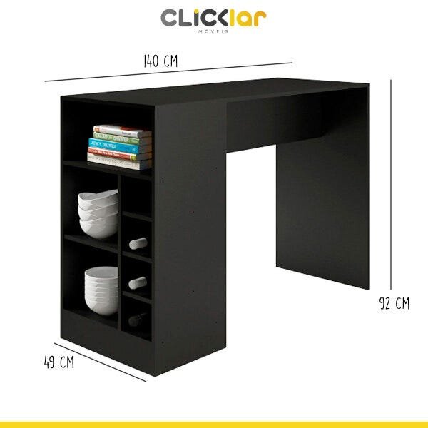 Bancada para Cozinha Ilha com Adega 140cm Preto Texturizado - Clicklar - 4