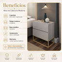 Ver imagem 3 de Kit 2 Mesas de Cabeceira Eros 45cm MDF com 2 Gavetas Estilo Industrial Pés de Metal Dourado