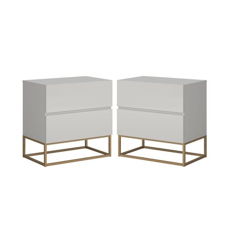 Kit 2 Mesas de Cabeceira Eros 45cm Mdf com 2 Gavetas Estilo Industrial Pés de Metal Dourado