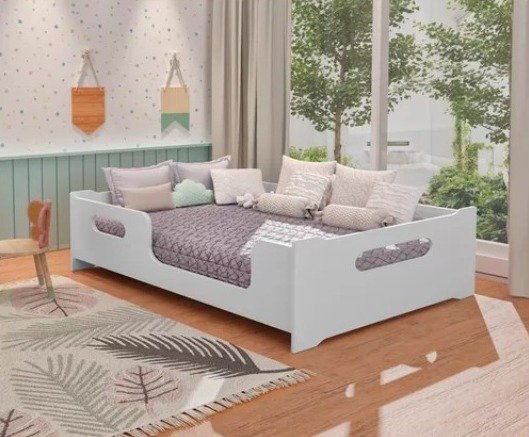 Cama Casal Infantil Montessori Encanto 193x143x45 com Grade Proteção Educativa e Segura