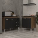 Ver imagem 2 de Balcão para Cooktop 5 Bocas Fran e Armário Bruna 118 Cm Cozinha Gabinete Savana Preto com Tampo Tamp