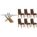 Ver imagem 1 de Conjunto: Mesa Sala Jantar Imperatriz Curvo 180cm + 6 Cadeiras Pietá Naturale/off White - Suede
