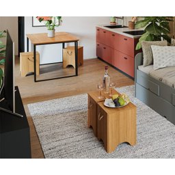 Banco Kim com Alças de Sisal (Conjunto com 2 Bancos) - 100% MDF - 1 Banco Kim com Alças de Sisal (Conjunto com 2 Bancos) - 100% MDF - 1