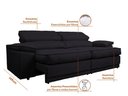 Ver imagem 3 de Sofá Niko 2,30m com Molas Retrátil Reclinável Velosuede - Netsofas - Preto