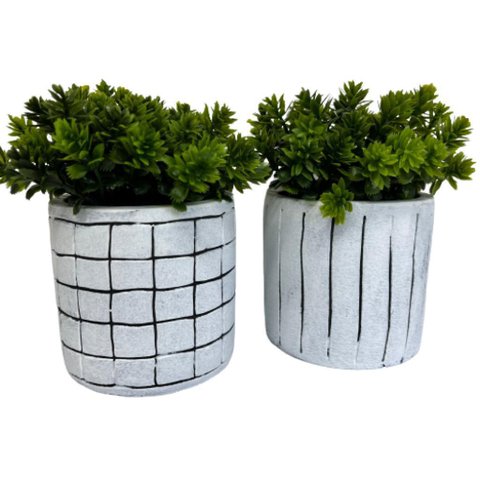 Conjunto vaso decorativo de cerâmica com pintura artesanal