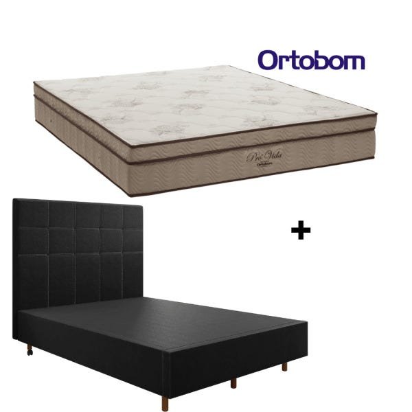 Cama Box Casal Ortobom 138x188x55cm + Cabeceira + Colchão Ortobom ...
