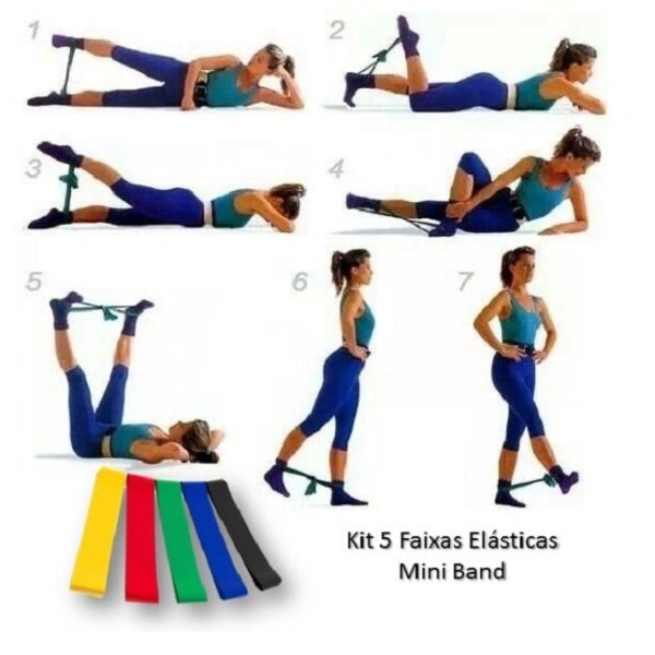 Faixas Elásticas 5 Intensidades Academia Treino Pilates Yoga - 6