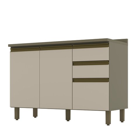 Balcão de Cozinha 03 Portas 02 Gavetas 120cm c/ Tampo Connect Duna Cristal Henn