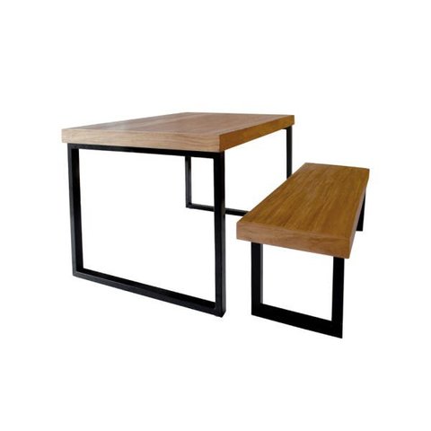 Conjunto Mesa Industrial Bernardo 2,20m Ferragem Preta com Banco Industrial Bernardo