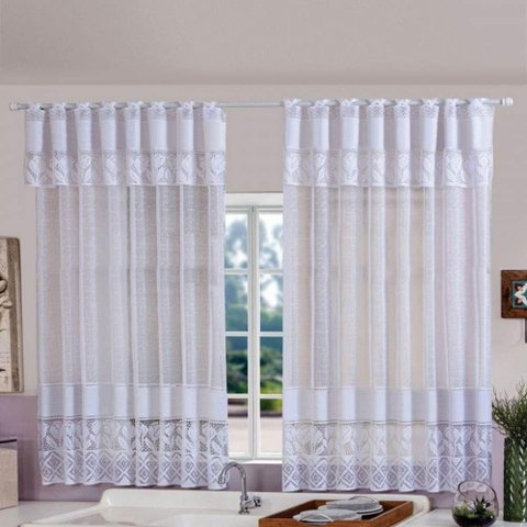 Cortina para Cozinha Bella Janela Renda com Bandô 2,20m X 1,25m - Branca