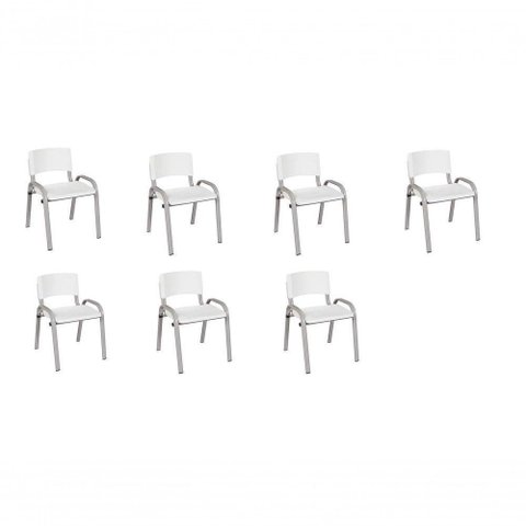 Kit 7 Cadeira Iso Infantil Creche, Base Cinza Branco