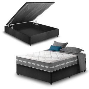 Cama Box com Baú Viúva Preto + Colchão Molas Ensacadas Miami 128x188x64cm