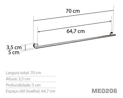 Toalheiro 70 Cm Inox - Kromus Me0206 - 3