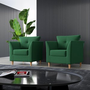 Kit 02 Poltronas para Sala Decorativas Isis Suede Verde Visan Estofados