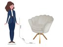 Ver imagem 3 de Kit 2 Poltronas Decorativa Pétala Base Giratória Madeira Couro Bege Mz Decor