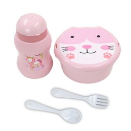 Pote Marmita Infantil Divisória Talher Garrafa Lancheira Criança:rosa - 1