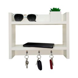 Porta Chaves de Parede com Suporte Madeira Branco - 1