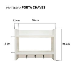 Porta Chaves de Parede com Suporte Madeira Branco - 5