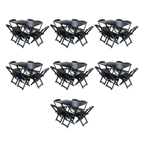 Kit 7 Conjuntos De Mesa Dobravel Com 6 Cadeiras De Madeira 120X70 Para Restaurante E Bar - Preto