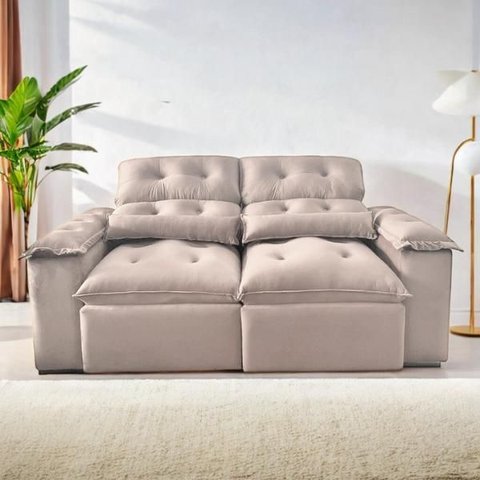 Sofá Retrátil e Reclinável 1,5m em Tecido Veludão Cinza C/pillow Nos Braços - Montagem Inclusa:bege