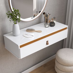 Penteadeira Suspensa com 1 Porta para Maquiagem Branco/ipê