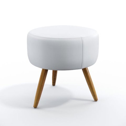 Puff Estofado Decorativo Solar para Sala de Estar Couro Artificial Branco Aradecor