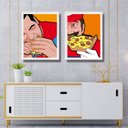 Ver imagem 2 de Kit 2 Quadros Super Herois Comendo Lanches 33x24cm - com Vidro:moldura Preta